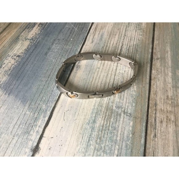 Stainless Steel and 14k Accent Hearts Bracelet